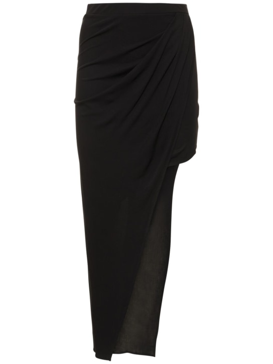 Helmut Lang: Viscose draped asymmetric midi skirt - Black - women_0 | Luisa Via Roma