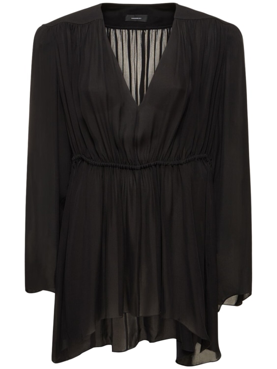 Wardrobe.nyc: Gathered v-neck silk mini dress - Siyah - women_0 | Luisa Via Roma