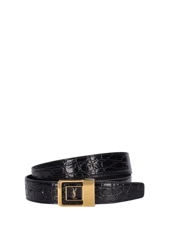 Saint Laurent: 30mm Boucle La 66 embossed leather belt - Black - women_0 | Luisa Via Roma