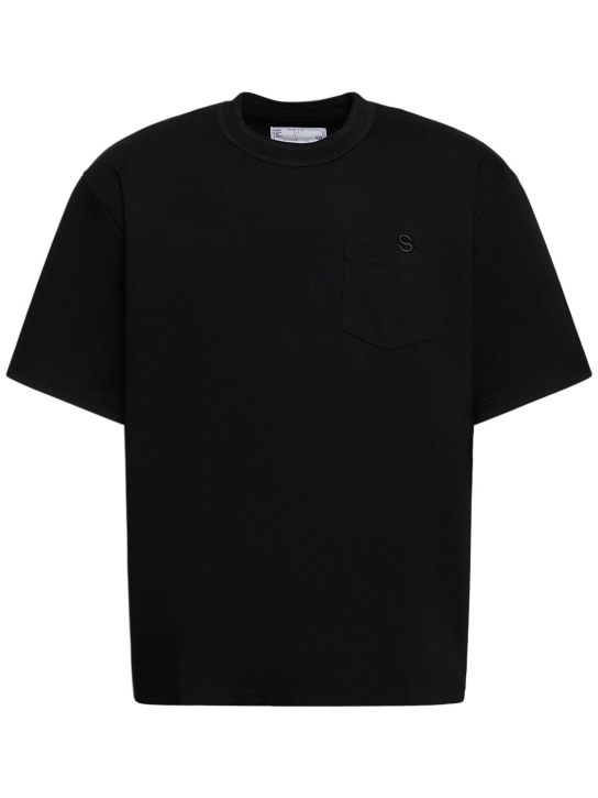 Sacai: Sacai棉质平纹针织T恤 - 黑色 - men_0 | Luisa Via Roma