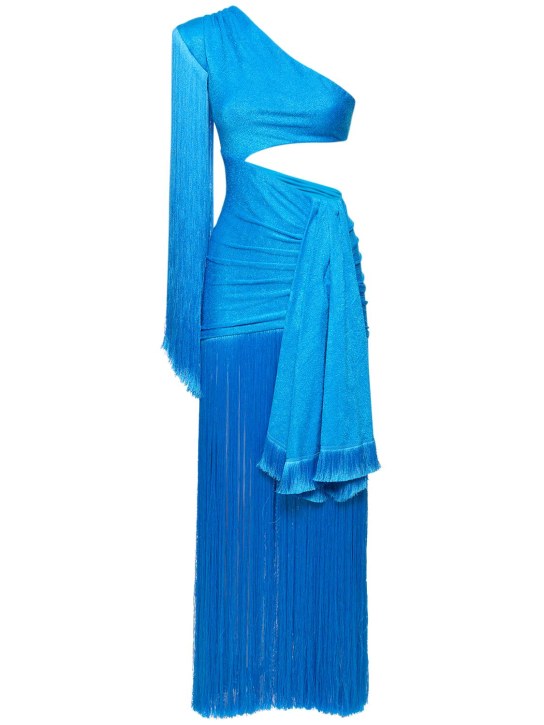 Patbo: Robe longue asymétrique avec liseré à franges - Bleu - women_0 | Luisa Via Roma