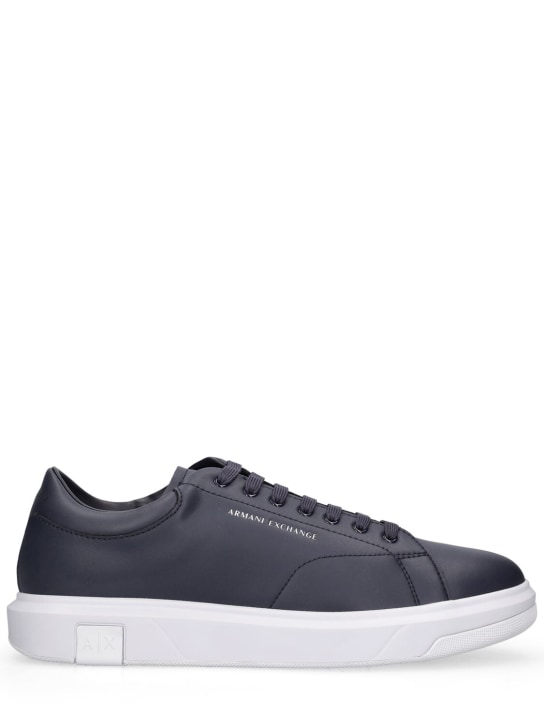 Armani Exchange: Leather low top sneakers - Blue/White - men_0 | Luisa Via Roma