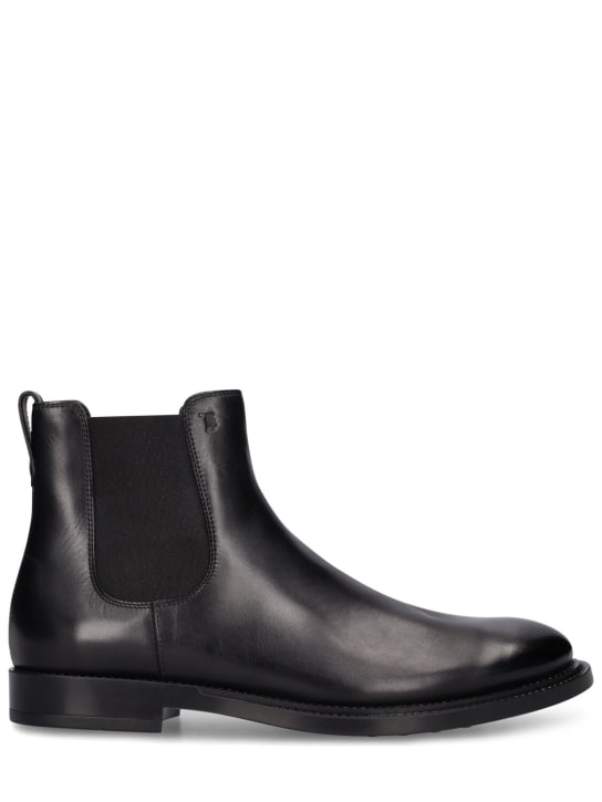 Tod's: Brushed leather Chelsea boots - Siyah - men_0 | Luisa Via Roma