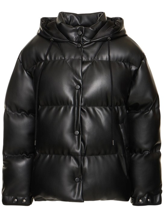 Stella McCartney: Faux leather quilted puffer jacket - Black - women_0 | Luisa Via Roma