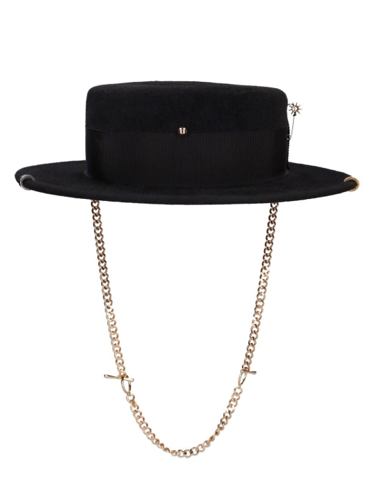 Ruslan Baginskiy: Chain strap felt canotier hat - Black - women_0 | Luisa Via Roma