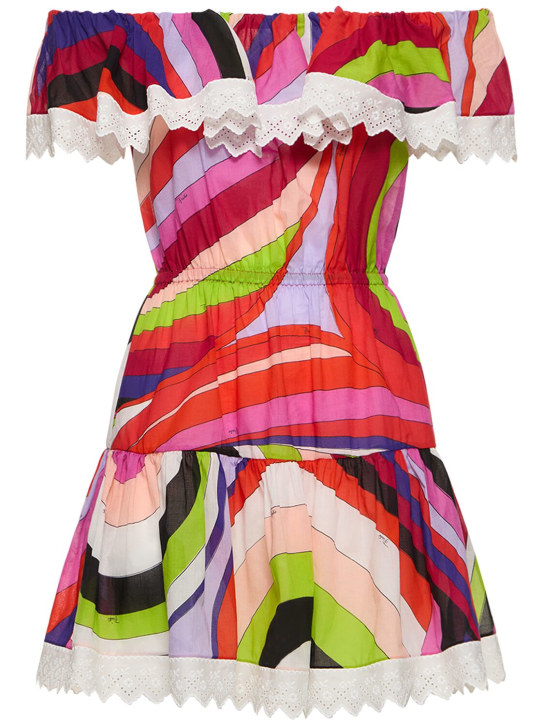 Pucci: Vestido con estampado hombros descubiertos - Multicolor - women_0 | Luisa Via Roma