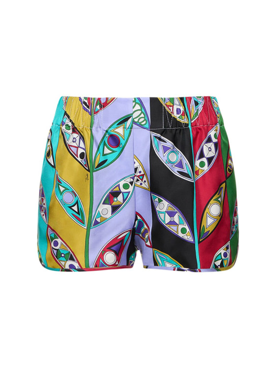 Pucci: Girandole printed silk twill mini shorts - Renkli - women_0 | Luisa Via Roma