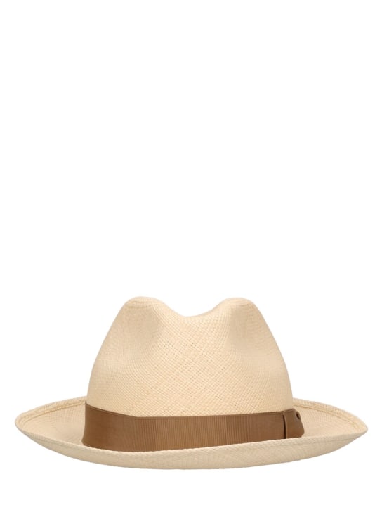 Borsalino: Federico 6cm brim straw Panama hat - Natural/Camel - men_0 | Luisa Via Roma