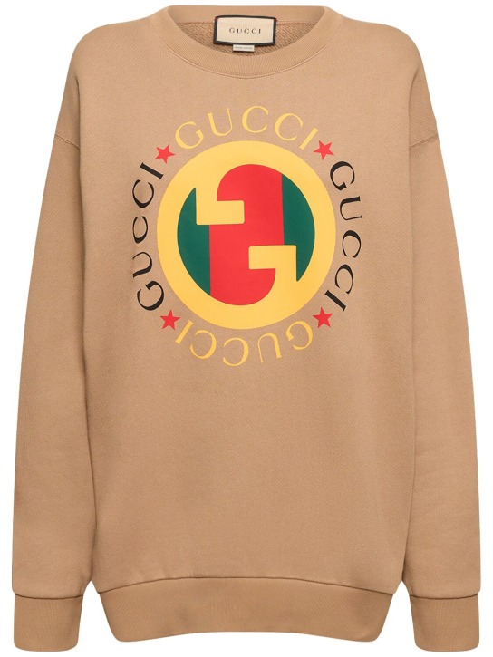 Gucci: Heavy felted cotton sweatshirt - Brown/Multi - women_0 | Luisa Via Roma