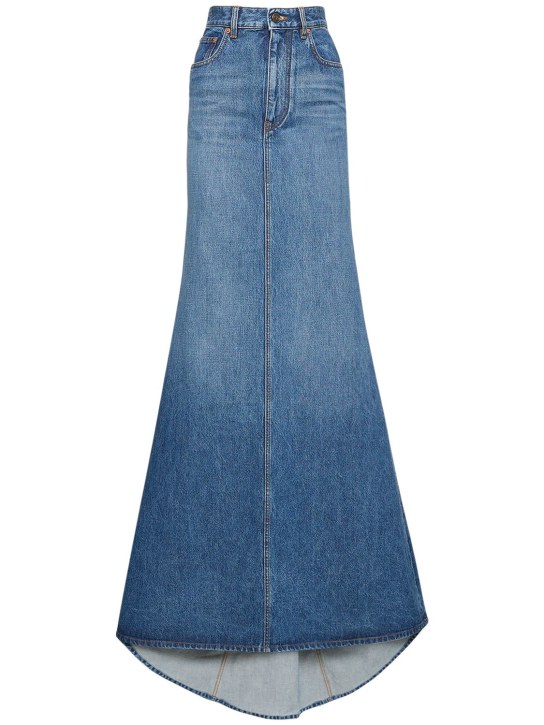Valentino: Falda larga de denim con cintura alta - Azul - women_0 | Luisa Via Roma