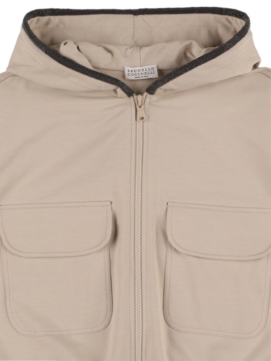Brunello Cucinelli: コットンジップフーデ-ィー - ベージュ - kids-girls_1 | Luisa Via Roma