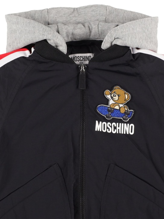 Moschino: Printed nylon jacket w/logo - Black - kids-boys_1 | Luisa Via Roma