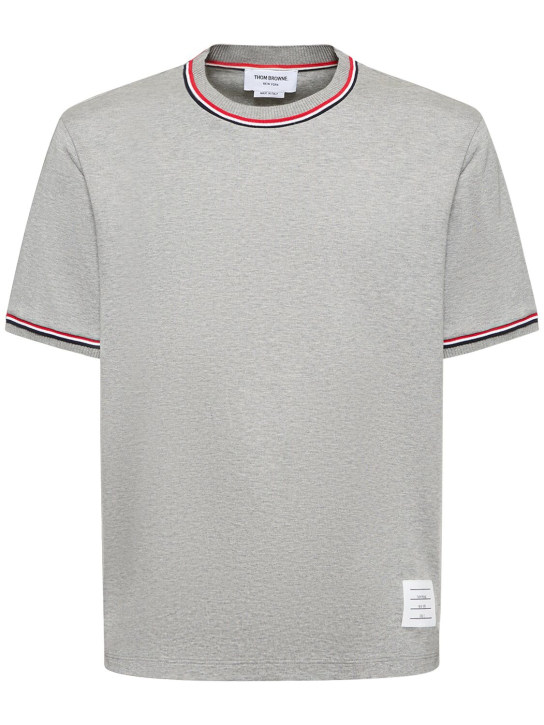 Thom Browne: Camiseta de algodón con ribetes acanalado - Gris Claro - men_0 | Luisa Via Roma