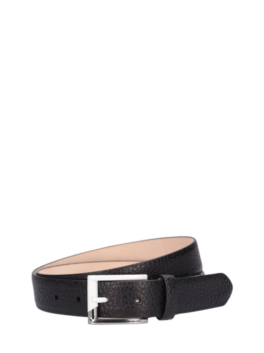 Maison Margiela: Enameled buckle leather belt - Black - men_0 | Luisa Via Roma