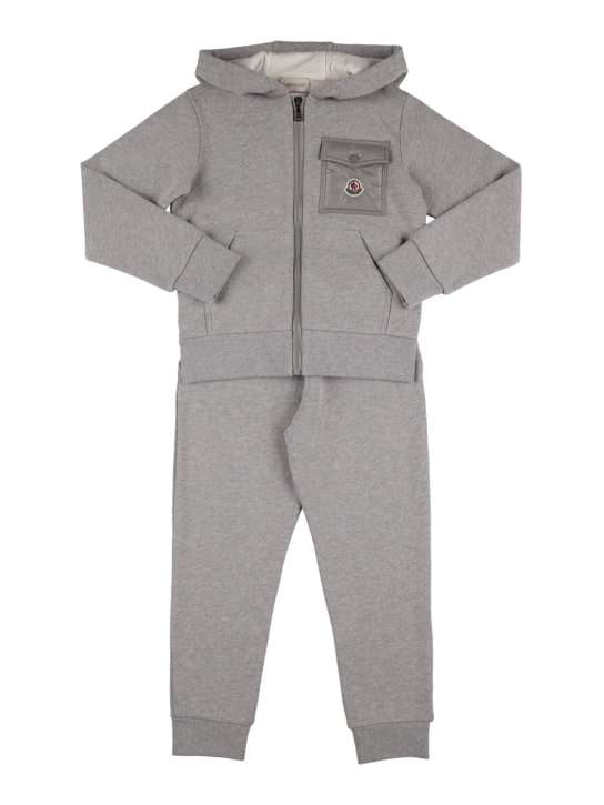 Moncler: 棉质���帽卫衣&运动裤 - 灰色 - kids-boys_0 | Luisa Via Roma