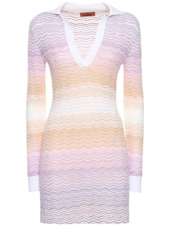Missoni: Chevron cotton blend knit mini dress - Multicolor - women_0 | Luisa Via Roma