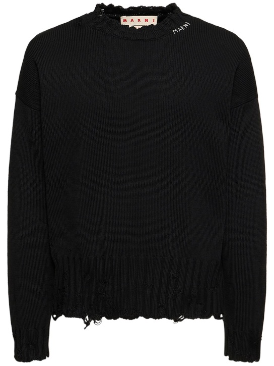 Marni: Logo cotton knit boxy sweater - Black - men_0 | Luisa Via Roma