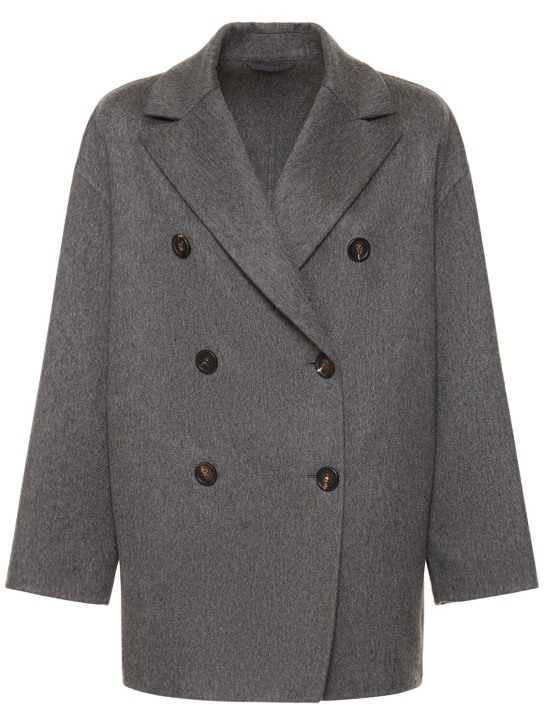 Brunello Cucinelli: Short cashmere double breasted coat - Dark Grey - women_0 | Luisa Via Roma