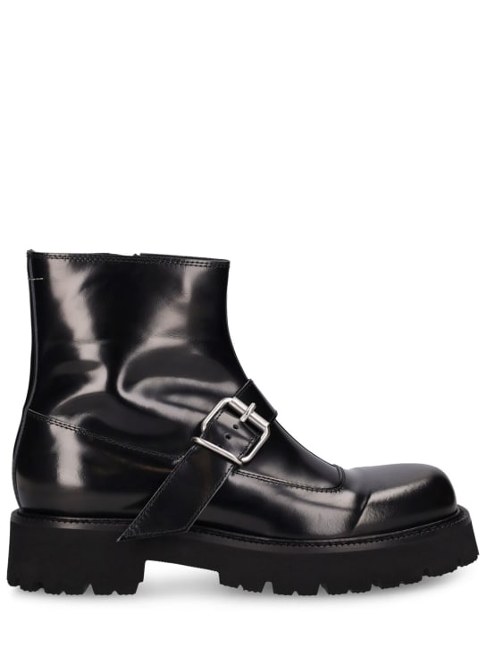 MM6 Maison Margiela: Polished leather combat boots - men_0 | Luisa Via Roma