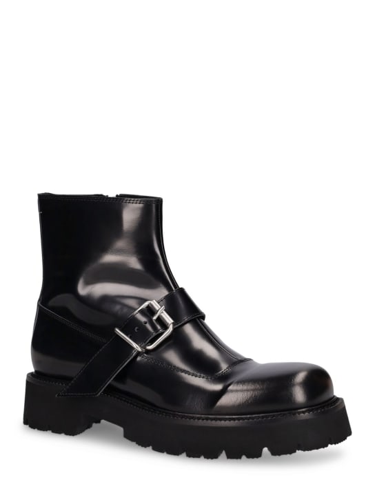 MM6 Maison Margiela: Polished leather combat boots - Black - men_1 | Luisa Via Roma