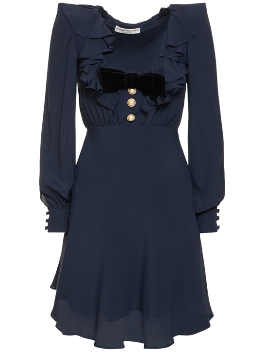 Alessandra Rich: Cady mini dress w/ volant collar - Navy - women_0 | Luisa Via Roma