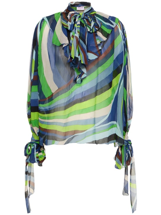 Pucci: Camisa de chifón de seda estampado - Multicolor - women_0 | Luisa Via Roma