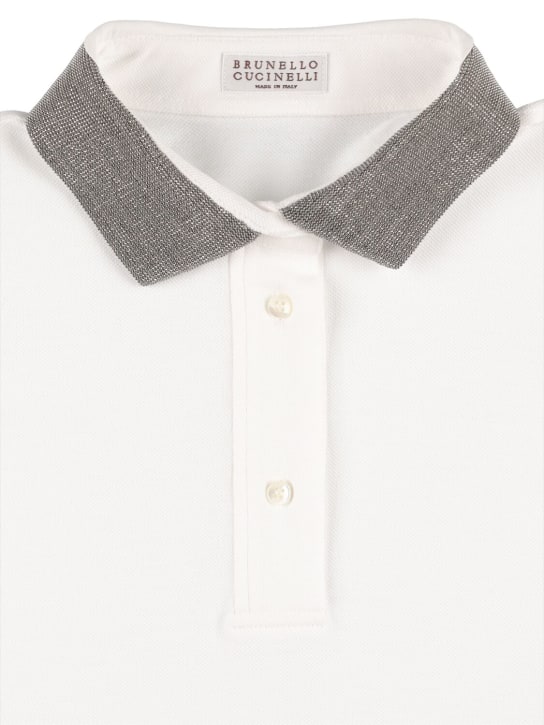 Brunello Cucinelli: Embellished cotton piquet polo shirt - Weiß - kids-girls_1 | Luisa Via Roma