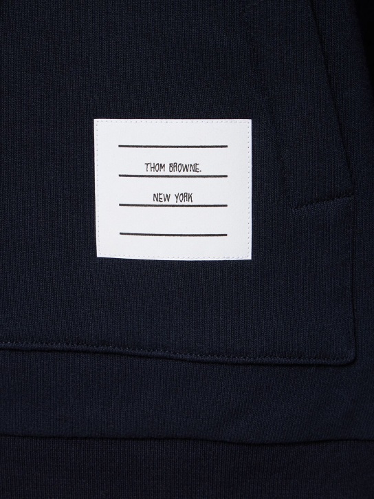 Thom Browne: Felpa in jersey di cotone con zip e cappuccio - Blu - women_1 | Luisa Via Roma