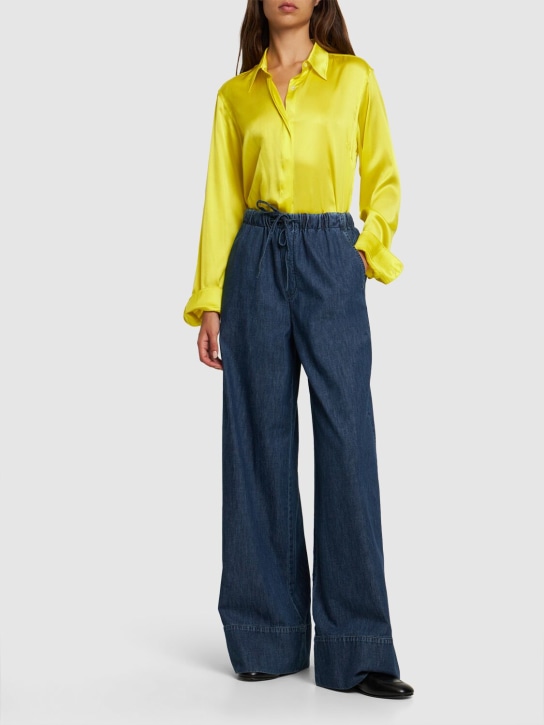 Valentino: Chambray denim high waist wide jeans - Blue - women_1 | Luisa Via Roma