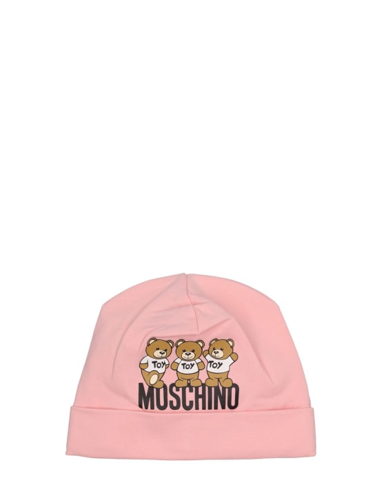 Moschino: Printed cotton jersey beanie hat - Rosa - kids-girls_0 | Luisa Via Roma