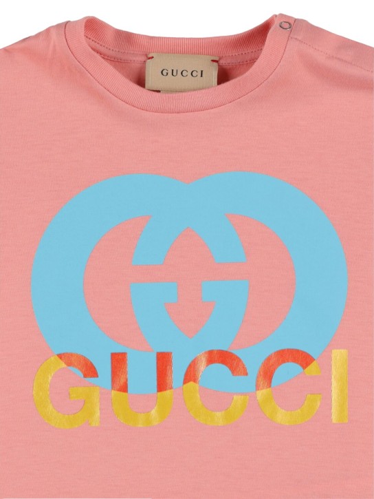 Gucci: T-shirt in cotone con logo - Rosa Antico - kids-girls_1 | Luisa Via Roma