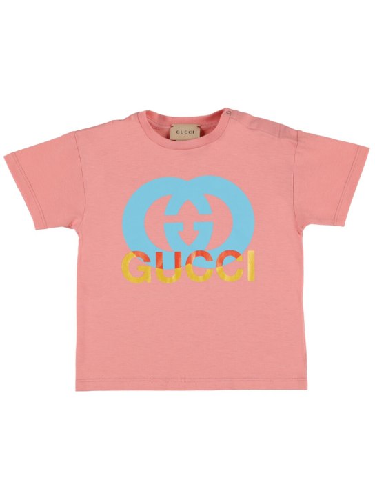 Gucci: T-shirt in cotone con logo - Rosa Antico - kids-girls_0 | Luisa Via Roma