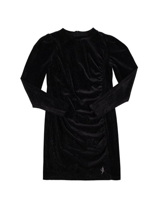 Miss Blumarine: Lurex velvet dress - Siyah - kids-girls_0 | Luisa Via Roma