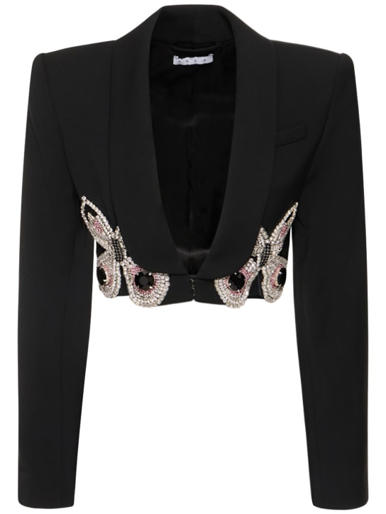 Area: Butterfly embellished wool crop blazer - Black - women_0 | Luisa Via Roma