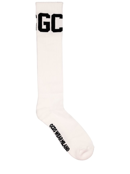 GCDS: Mid logo band cotton blend socks - Beyaz - men_0 | Luisa Via Roma