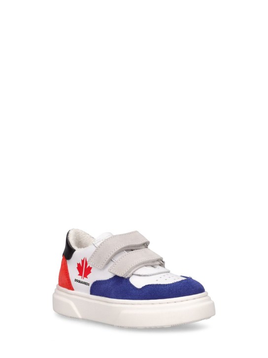 Dsquared2: Printed leather strap sneakers - Blue/White - kids-girls_1 | Luisa Via Roma
