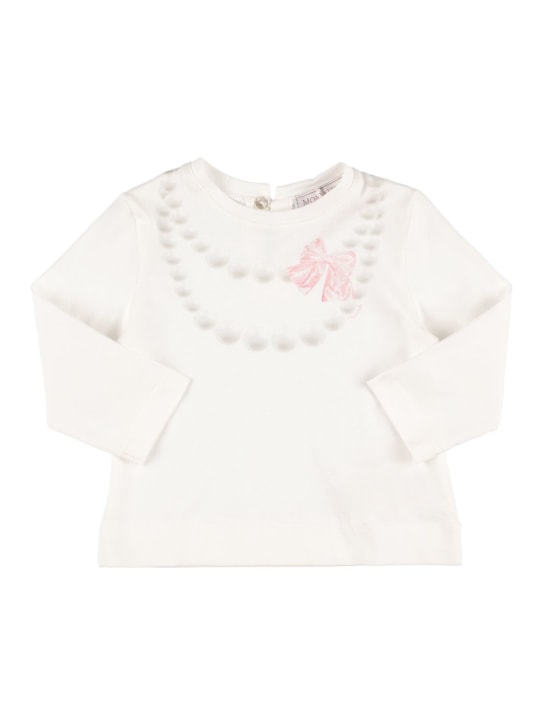 Monnalisa: Print cotton jersey long sleeve t-shirt - Beyaz - kids-girls_0 | Luisa Via Roma