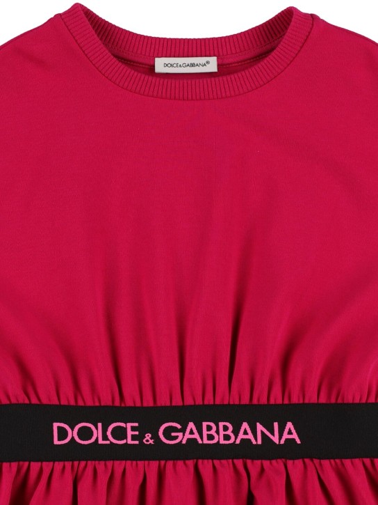 Dolce&Gabbana: Vestido de algodón jersey con logo - Fucsia - kids-girls_1 | Luisa Via Roma