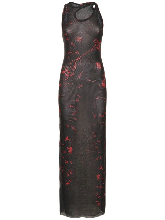 Ottolinger: Printed mesh maxi dress - Black/Red - women_0 | Luisa Via Roma