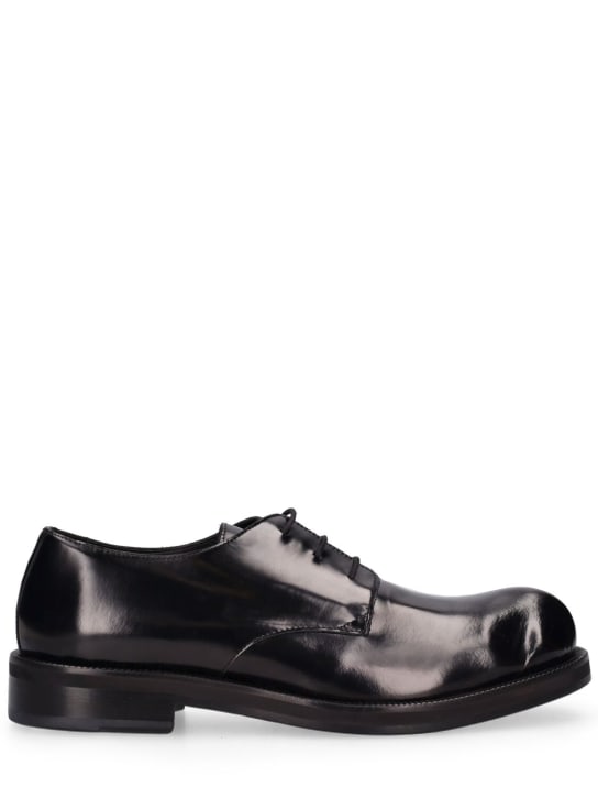 Acne Studios: Berby leather lace up shoes - Siyah - men_0 | Luisa Via Roma