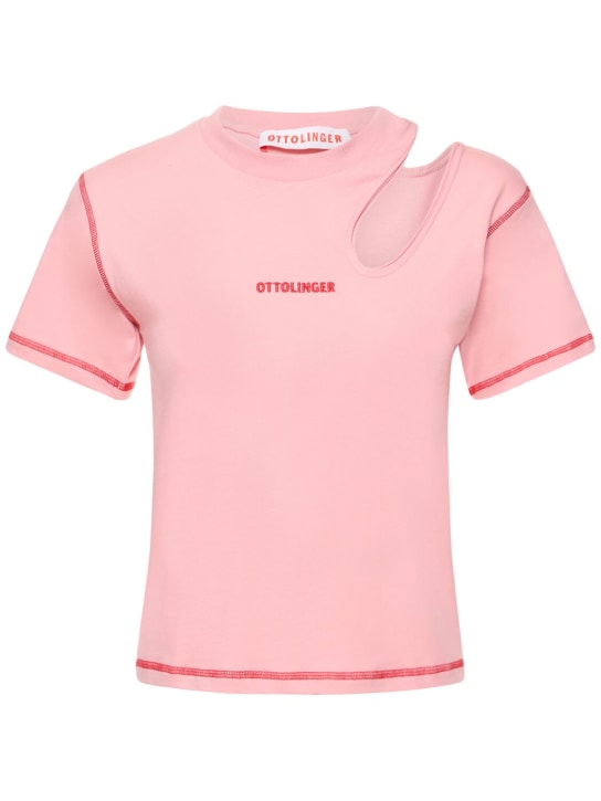 Ottolinger: カットアウトコットンジャージーTシャツ - ピンク - women_0 | Luisa Via Roma