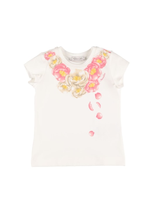 Monnalisa: Flower print cotton jersey t-shirt - White - kids-girls_0 | Luisa Via Roma
