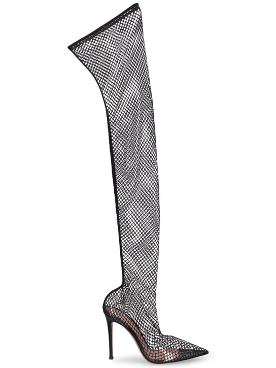 Gianvito Rossi: 105mm Aires mesh & plexi boots - Black/Transp - women_0 | Luisa Via Roma