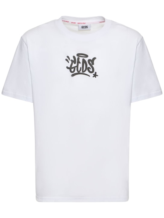 GCDS: Graffiti logo cotton jersey t-shirt - men_0 | Luisa Via Roma