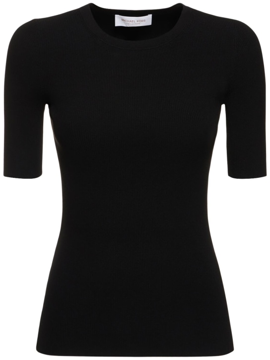 Michael Kors Collection: 罗纹针织粘胶纤维毛衣 - 黑色 - women_0 | Luisa Via Roma