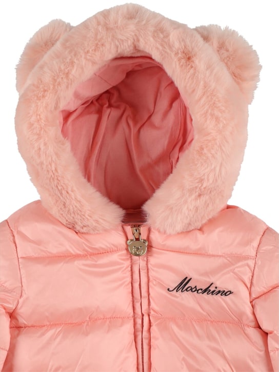 Moschino: Embroidered logo nylon puffer jacket - kids-girls_1 | Luisa Via Roma
