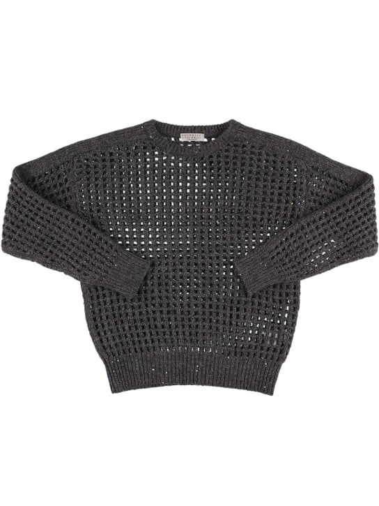Brunello Cucinelli: Lurex wool blend knit sweater - Gri - kids-girls_0 | Luisa Via Roma