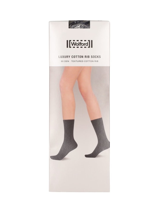 Wolford: Luxury cotton rib socks - Siyah - women_0 | Luisa Via Roma