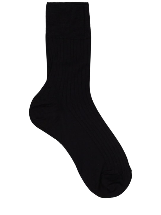 Wolford: Luxury cotton rib socks - Siyah - women_1 | Luisa Via Roma