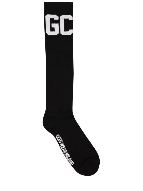 GCDS: Mid logo band cotton blend socks - Siyah - men_0 | Luisa Via Roma